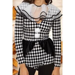 H&M Divided Black & White Harlequin Circus Clown Costume Long Sleeve V Neck Sz S